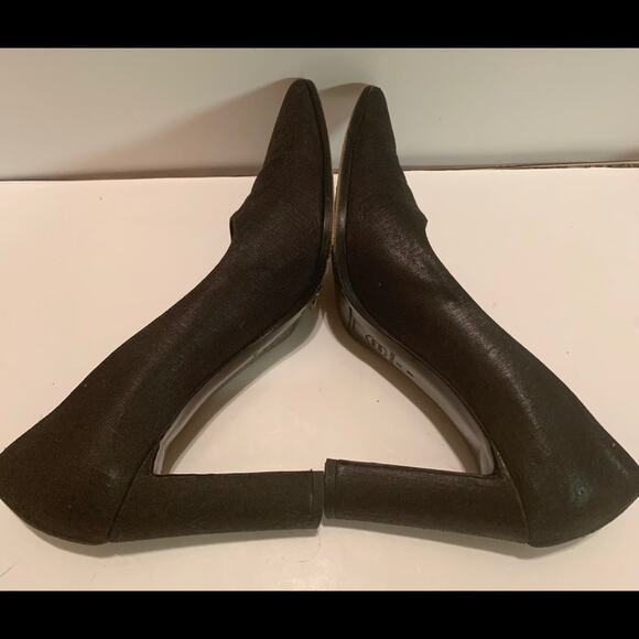 🪀DONNA KARAN NEW YORK BLACK LINEN 3 3/4” VAMP HEELS - Picture 6 of 10
